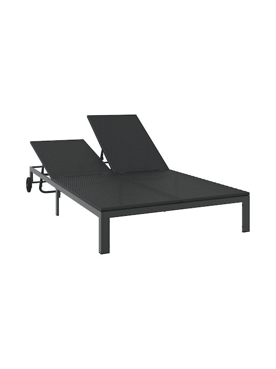 Liegestuhl Doppelter Rattan mit Rädern Schwarz 109x200x27.5cm.