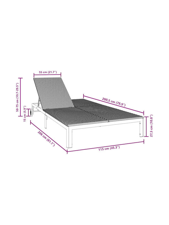 Liegestuhl Doppelter Rattan mit Rädern Schwarz 109x200x27.5cm.