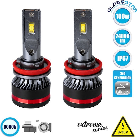 GloboStar Lampen Auto Extreme Series H9 Canbus LED 6000K Kaltes Weiß 9-32V 100W 2Stück