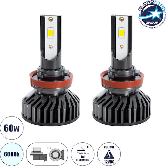 GloboStar Lampen Auto F2 Line H16 Canbus LED 6000K Kaltes Weiß 9-32V 100W 2Stück
