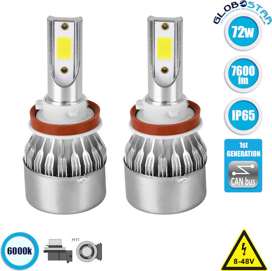 GloboStar Lamps Car H11 Canbus LED 6000K Cold White 8-48V 72W 2pcs