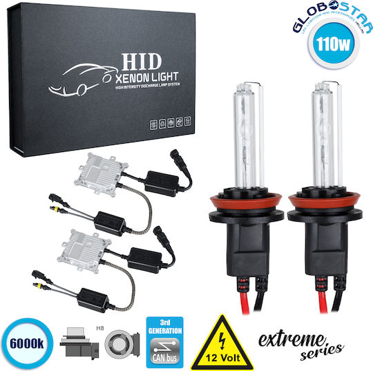 GloboStar Car Xenon Kit Extreme Series H8 CAN Bus 110W 9-16V 6000K Cold White