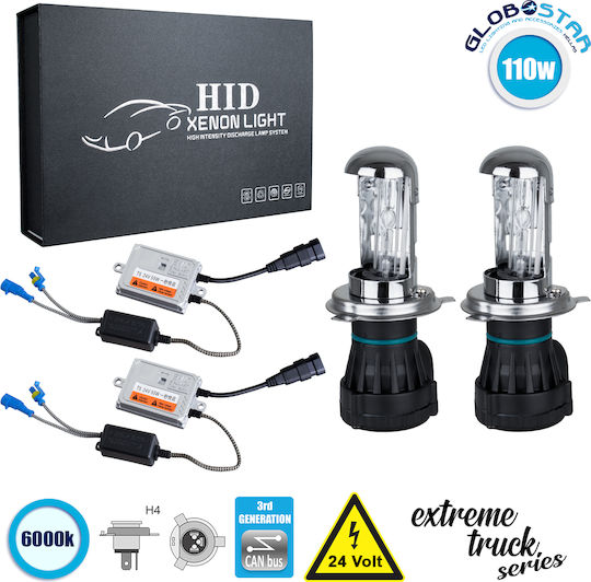 GloboStar Truck Xenon Kit Extreme Truck Series H4 CAN Bus 110W 24V 6000K Cold White