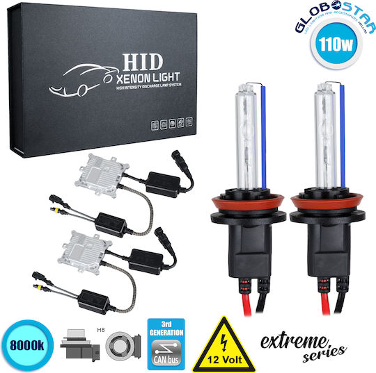GloboStar Car Xenon Kit Extreme Series H8 CAN Bus 110W 9-16V 8000K Cold White