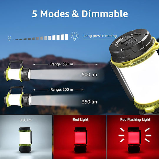 GloboStar Led Rechargeable Lantern for Camping with Flashlight 80lm 10W White