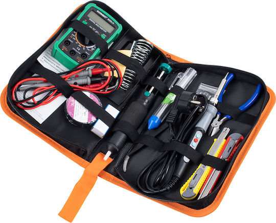 GloboStar 79978 Lötkolben Elektrisch mit Sockel, Leimtrommel, Seitenschneider, Pinzette, Stifte, Kali, Schnitte, Besteck, Servietten, tragbares Digitalmultimeter
