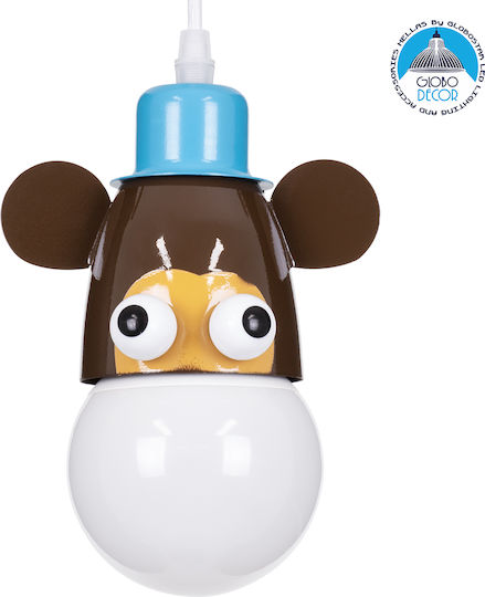 GloboStar Einfaches Kinderzimmer-Deckenleuchte Hängend aus Metall mit E27-Fassung Hellblau - Braun 10,5x13,5cm