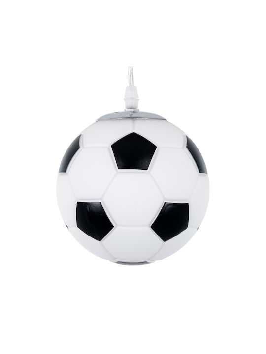 GloboStar Football Μονόφωτο Παιδικό Φωτιστικό Κρεμαστό από Γυαλί με Υποδοχή E27 Μαύρο/Λευκό 15x18cm