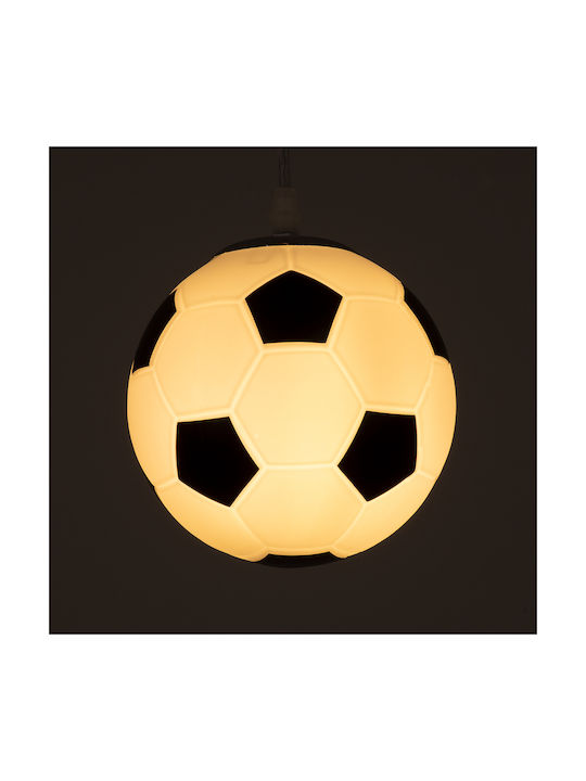 GloboStar Football Μονόφωτο Παιδικό Φωτιστικό Κρεμαστό από Γυαλί με Υποδοχή E27 Μαύρο/Λευκό 15x18cm