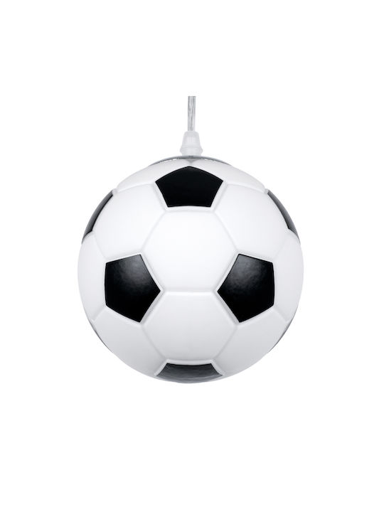 GloboStar Football Μονόφωτο Παιδικό Φωτιστικό Κρεμαστό από Γυαλί με Υποδοχή E27 Μαύρο/Λευκό 15x18cm