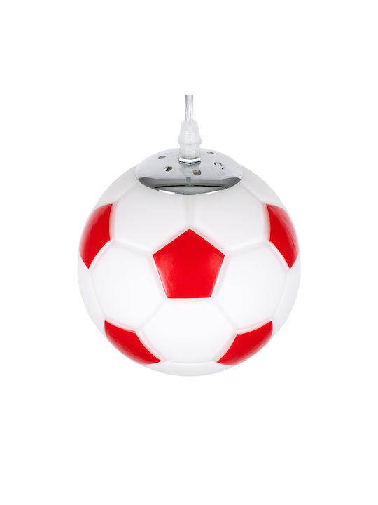 GloboStar Kids Glass Single Ceiling Light E27 Football White/Red 15x18cm