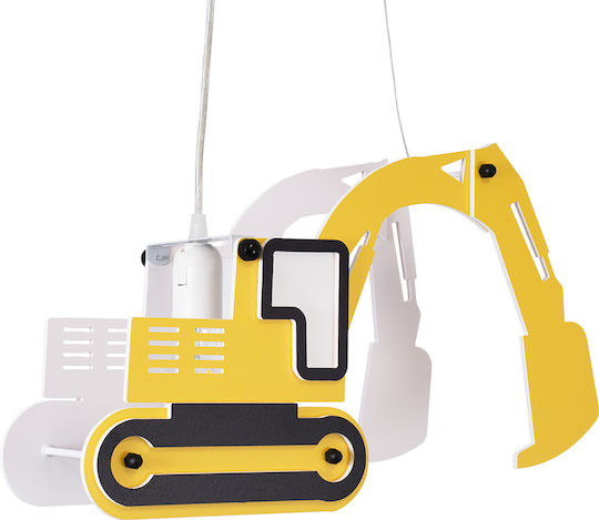GloboStar Excavator Μονόφωτο Παιδικό Φωτιστικό Κρεμαστό από Πλαστικό με Υποδοχή E27 Κίτρινο 45x27cm