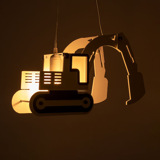 GloboStar Excavator Μονόφωτο Παιδικό Φωτιστικό Κρεμαστό από Πλαστικό με Υποδοχή E27 Κίτρινο 45x27cm