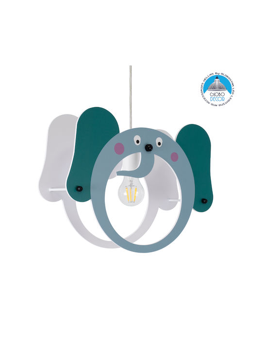 GloboStar Elephant Μονόφωτο Παιδικό Φωτιστικό Κρεμαστό από Πλαστικό με Υποδοχή E27 Πράσινο 37.7x31.5cm