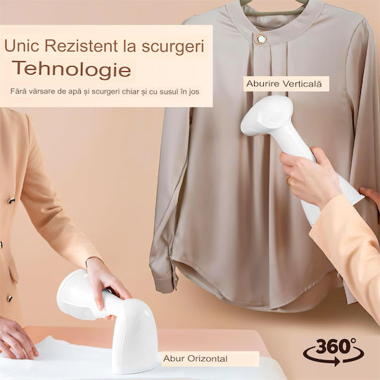 Aparat de călcat cu abur pentru haine de Mână 1500W cu rezervor 300ml Alb