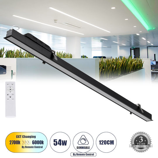 GloboStar Luca Commercial Linear Recessed LED Ceiling Light 54W Warm White IP20 Dimmable L121.5xD5xH4cm