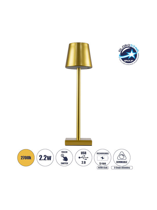 GloboStar Nega Outdoor Desktop LED Lamp 2.2W with Warm White Light IP44 Gold