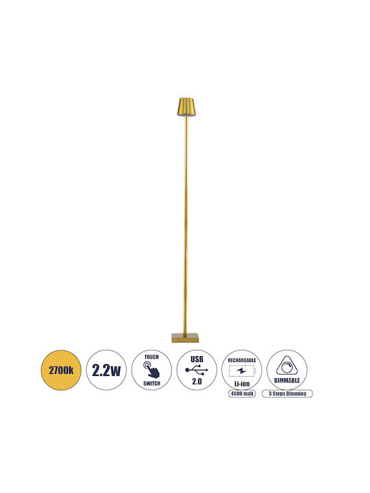 GloboStar Nega Outdoor Floor Lamp LED for Outdoor Space 2.2W with Warm White Light IP44 Gold