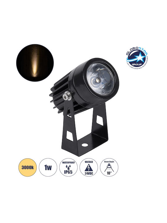 GloboStar Φωτιστικό Προβολάκι LED Εξωτερικού Χώρου 1W με Θερμό Λευκό Φως IP65 Μαύρο