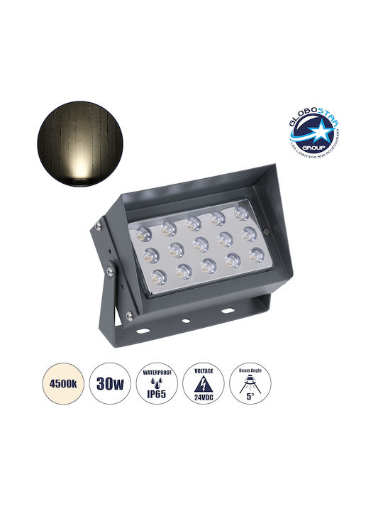 GloboStar Flood-kamy Lampă De Podea Pentru Exterior Mașină De Spălat Pe Perete 30W Cu Lumină Alb Natural IP65 Gri