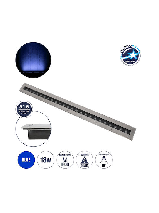 GloboStar Undergroundremvi Outdoor Floor Lamp LED Wall Washer 18W with Blue Light IP68 Silver