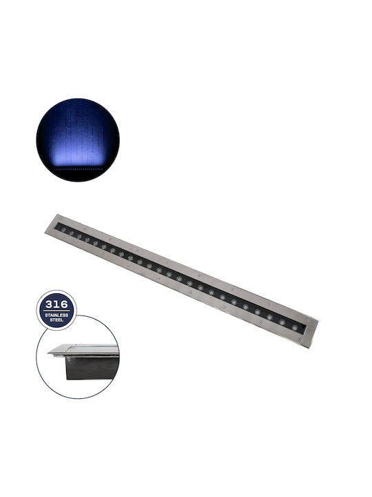 GloboStar Undergroundremvi Outdoor Floor Lamp LED Wall Washer 18W with Blue Light IP68 Silver
