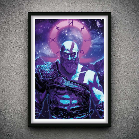 Gaming Poster Synthwave Kratos Gm2311 21cm X 30cm Premium Μαύρο Ξύλινο Κάδρο