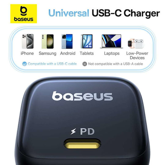 Baseus Φορτιστής Χωρίς Καλώδιο GaN με Θύρα USB-C 45W Power Delivery / Quick Charge 3.0 / SuperCharge Μαύρος (PicoGo)