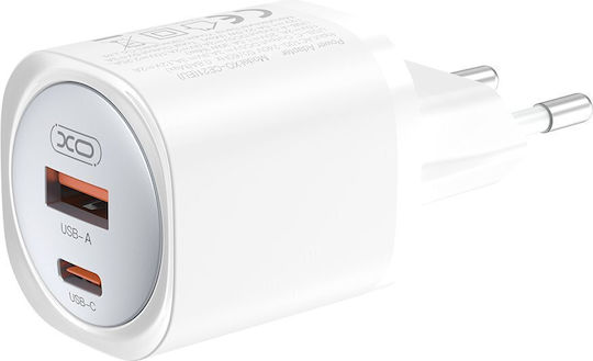 XO Charger with USB-A Port and USB-C Port and Cable USB-C - Lightning 30W Power Delivery Whites (CE21)