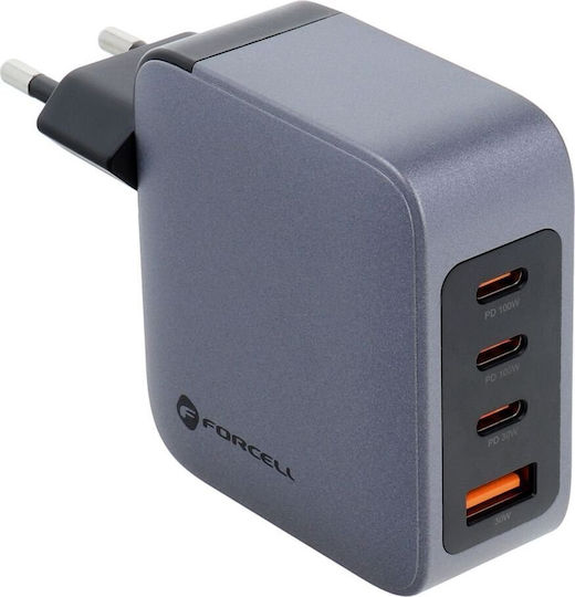 Forcell Безжичен Зарядно Устройство GaN 100W Power Delivery Quick Charge 4.0 Сив (F-Energy)