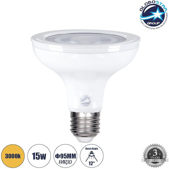 GloboStar LED Bulb 15W 95mm for Socket E27 and Shape PAR30 Warm White 1410lm