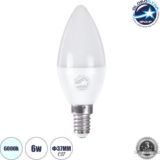 GloboStar LED Bulb 6W for Socket E14 and Shape C37 Cool White 696lm