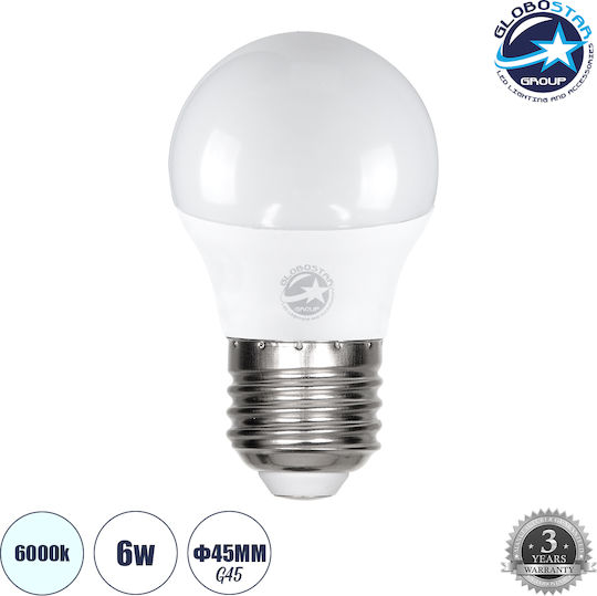 GloboStar LED Bulb 6W 78mm for Socket E27 and Shape G45 Cool White 600lm
