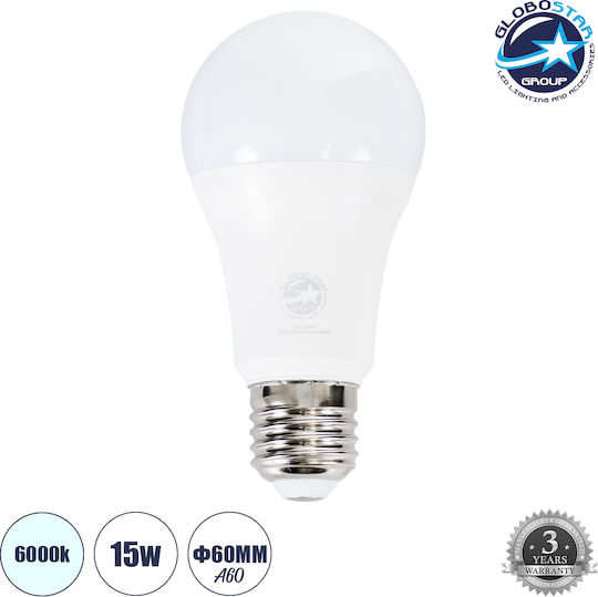 GloboStar LED Bulb 15W 119mm for Socket E27 and Shape A60 Cool White 1500lm