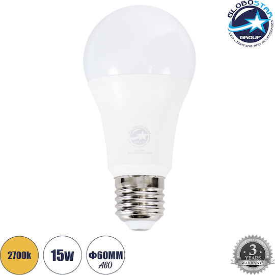 GloboStar LED Bulb 15W 119mm for Socket E27 and Shape A60 Warm White 1410lm