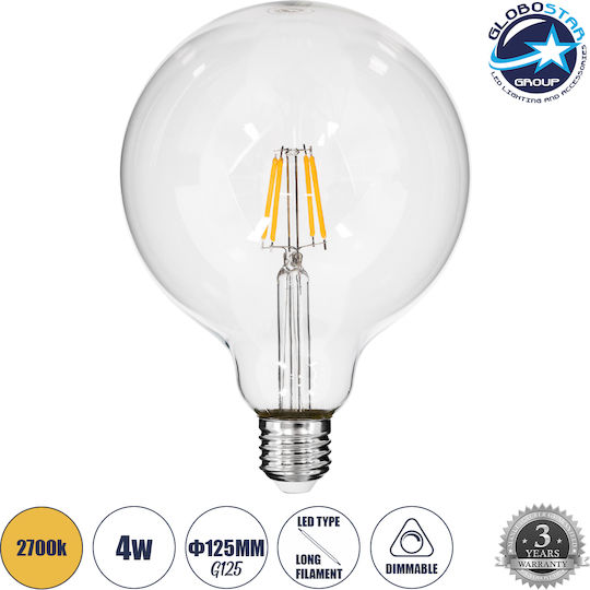 GloboStar LED Bulb 4W 180mm for Socket E27 and Shape G125 Warm White 400lm Dimmable