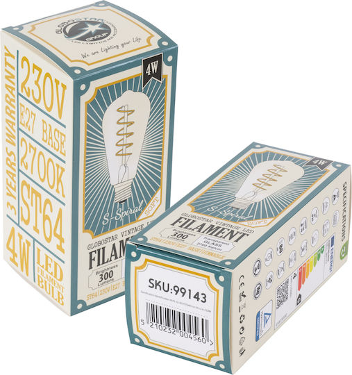 GloboStar LED Bulb 6W 145mm for Socket E27 and Shape ST64 Warm White 510lm Dimmable