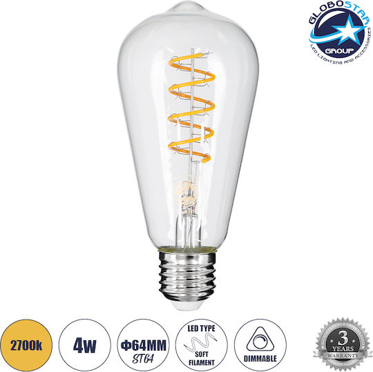 GloboStar LED Bulb 6W 145mm for Socket E27 and Shape ST64 Warm White 510lm Dimmable