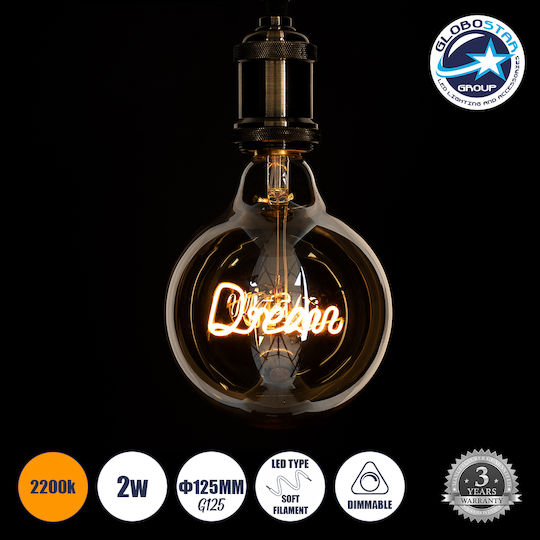 GloboStar LED крушка 4W 180mm за фасунга E27 и форма G125 Топло бяло 340лм Димируем
