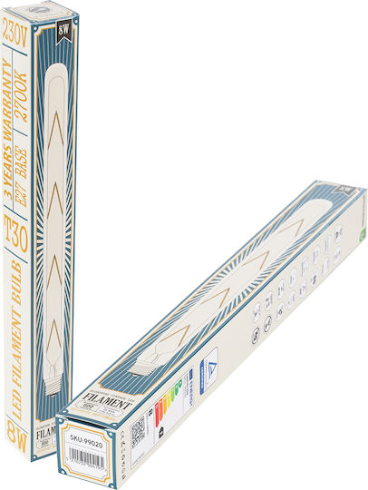 GloboStar Λάμπα LED 8W 300mm για Ντουί E27 και Σχήμα T30 Θερμό Λευκό 880lm Dimmable