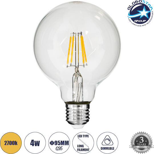 GloboStar LED Bulb 4W 137mm for Socket E27 and Shape G95 Warm White 440lm Dimmable