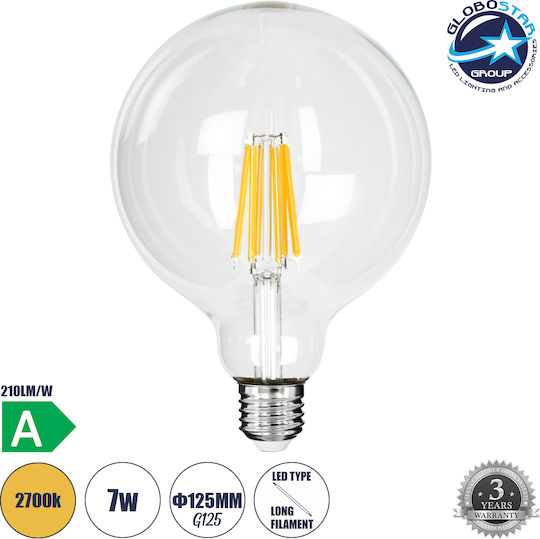 GloboStar LED-Lampe 7W 138mm für Fassung E27 und Form G125 Warmes Weiß 1470lm