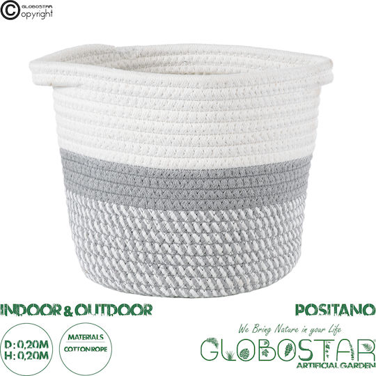 GloboStar Positano Ghiveci Din paie Gri cu suport 20x20x20εκ.