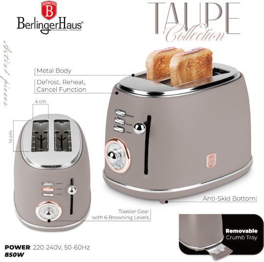 Berlinger Haus Toaster 2 Slots 850W Brown