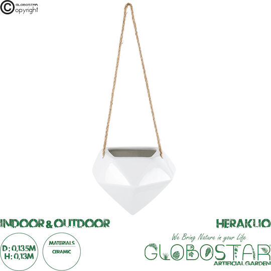 GloboStar Heraklio Κρεμαστό Κασπώ Κεραμικό Λευκό 13.5x13.5x37εκ.