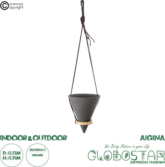 GloboStar Aigina Висящи Саксия Керамика Черен 13x13x15εκ.