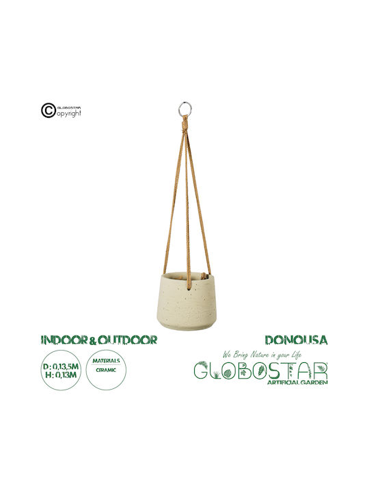 GloboStar Donousa Hanging Planter Ceramic Beige 13.5x13.5x13cm.