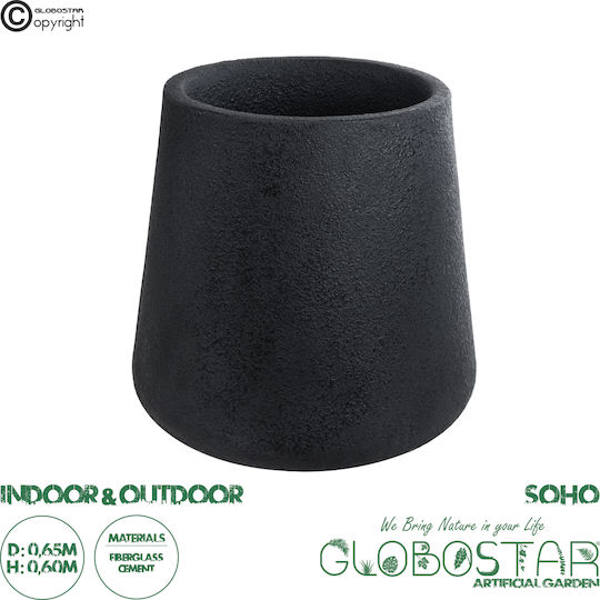 GloboStar Artificial Garden Soho Ghiveci Poliester Negru cu suport 65x65x60εκ.