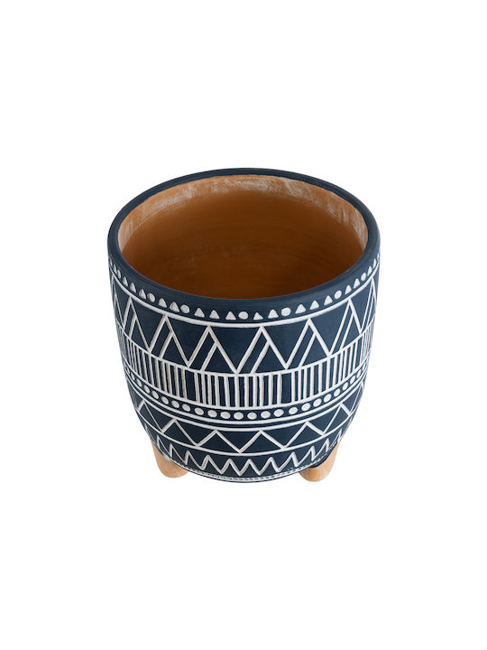 GloboStar Artificial Garden Mumbai Planter Ceramic Blue with Stand 16x16x16.5cm.