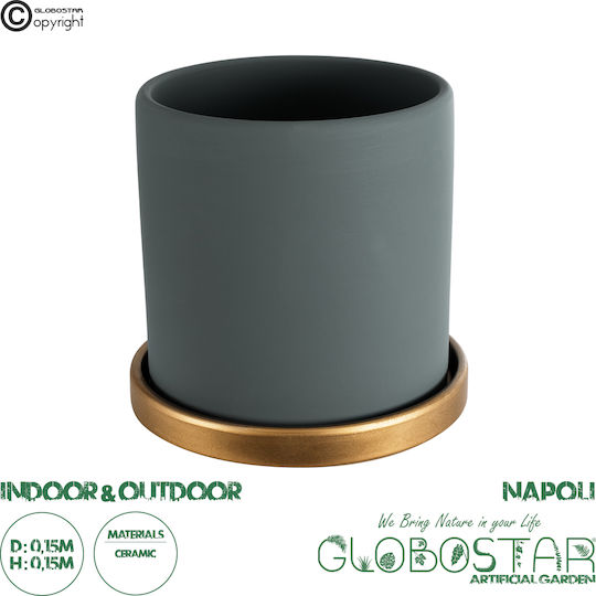 GloboStar Übertopf Keramik Gray mit Gestell 15x15x15εκ.